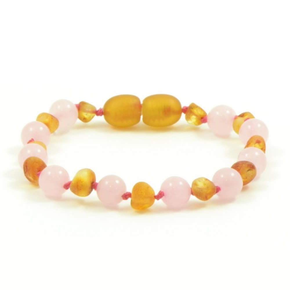 Adult Unpolished Honey Amber and Rose Quartz Mix Bracelet